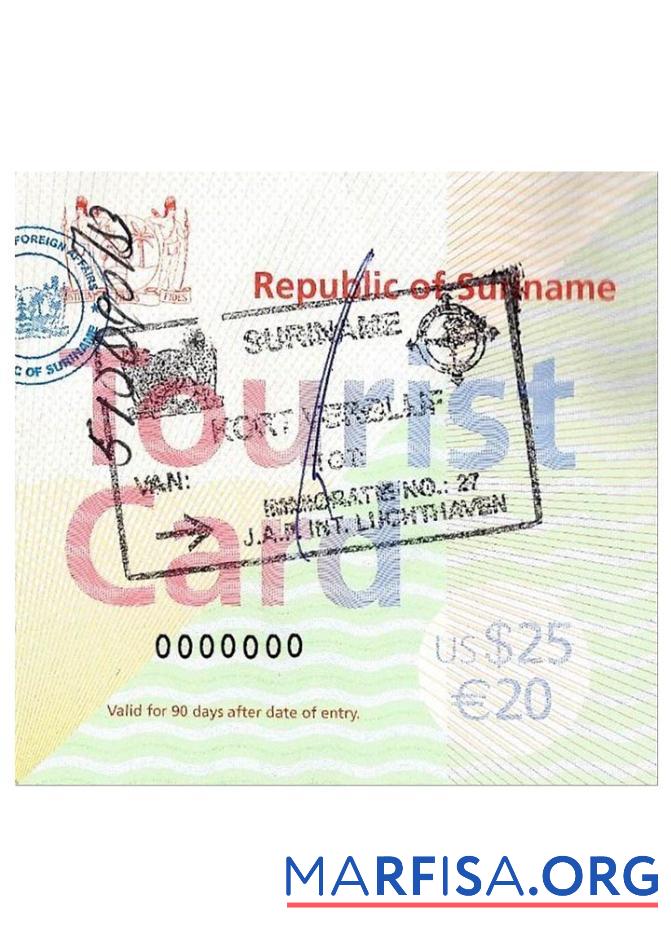 Downloadable Suriname tourist card template